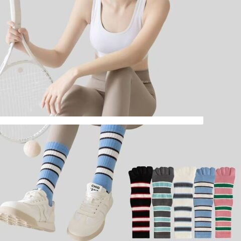Factory stock in mid tube yoga socks non slip breathable high elastic cotton new five finger socks striped Pilates socks women