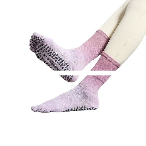 Factory stock in mid tube yoga socks non slip custom high elastic cotton new five finger socks pink Pilates socks women