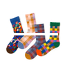 Factory price Unique fashionable wholesale breathable anti bacterial Grid pink blue colorful unisex crew socks