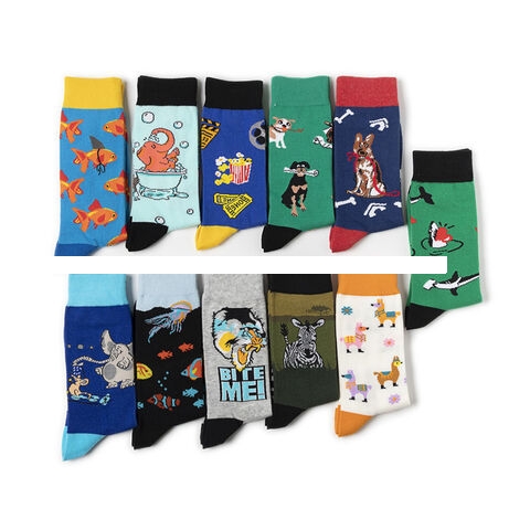 Newly arrived popcorn large size animals cartoon colorful breathable elastic crew socks