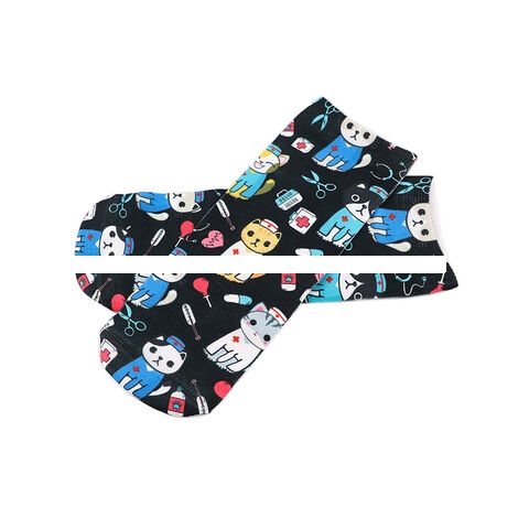 Promotion of high quality soft comfortable short socks low cut cotton print nurse preppy sports socks for women men