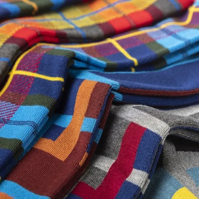 Customized Bamboo Business Man Socks Wholesale Happy Color Geometric 100 Bamboo Dress Crew Socks for Men