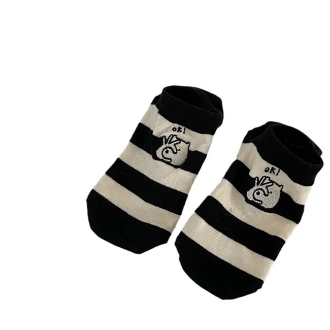 New Ok Dog Embroidery Boat Socks Non-Drop Heel Summer Women′s Breathable Short Socks College Style Casual Cotton Socks