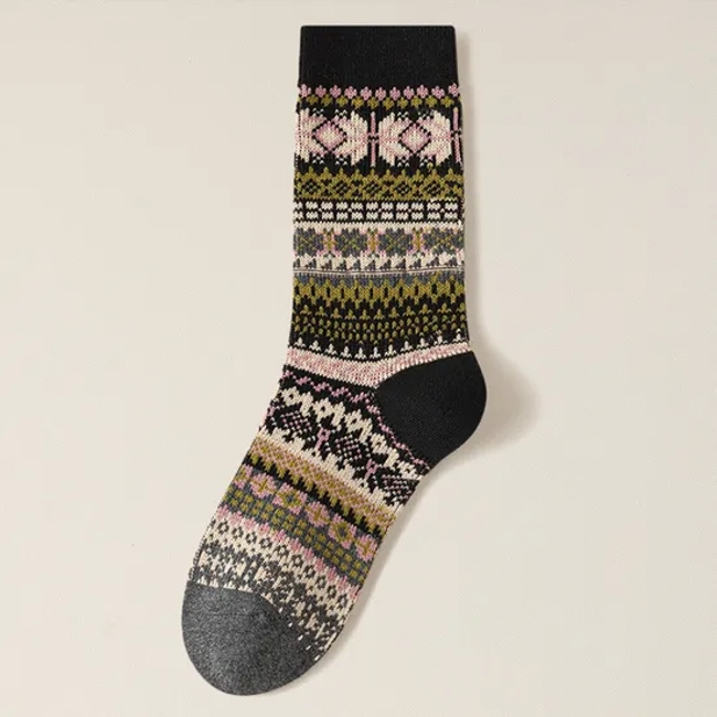 Autumn and Winter Retro Socks Women Boneless Ethnic Style Double Road Double Needle Birkenstocks MID-Calf Socks Trendy Combed Cotton Sports Socks