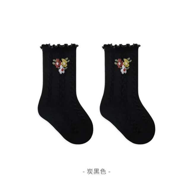 Baby Socks Autumn and Winter Wooden Ear Edge Loose Cuff No Strangulation Girls Princess Spring and Autumn Small Broken Flower Baby Boneless Medium Long Socks
