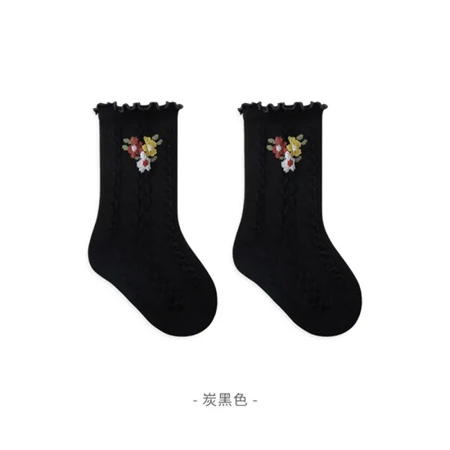Baby Socks Autumn and Winter Wooden Ear Edge Loose Cuff No Strangulation Girls Princess Spring and Autumn Small Broken Flower Baby Boneless Medium Long Socks