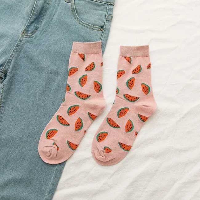 Hot Sale Crazy Cute Women′s Cotton Socks Girls Novelty Funny Crew Fruit Socks