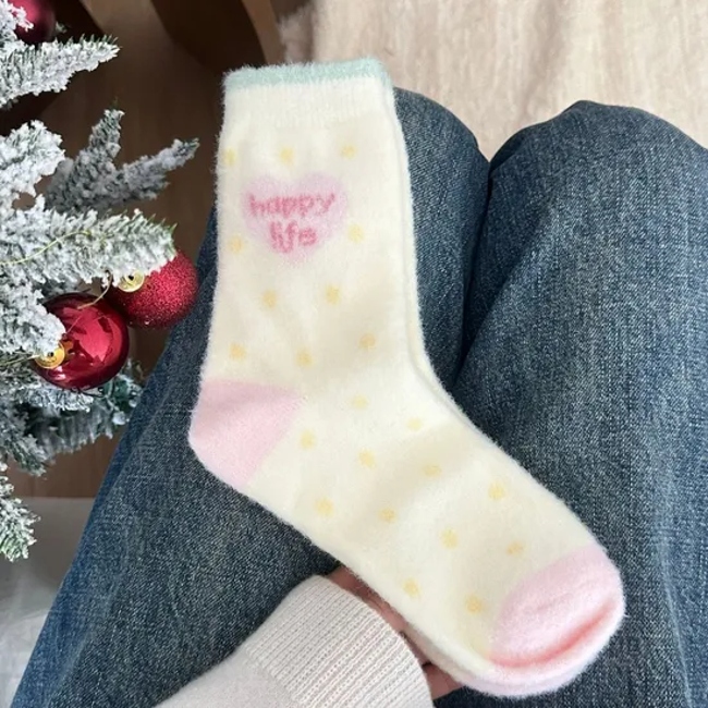 Winter Aussie Pink Socks Women′s MID-Calf Socks Thickened Padded Warm Cute Cartoon Winter Stacked Socks