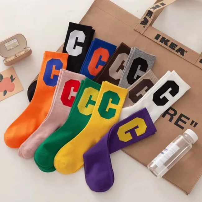 Big C Letter Medium Cotton Socks Winter Pile Socks Spring and Autumn Thin Korean Long Socks Women Socks