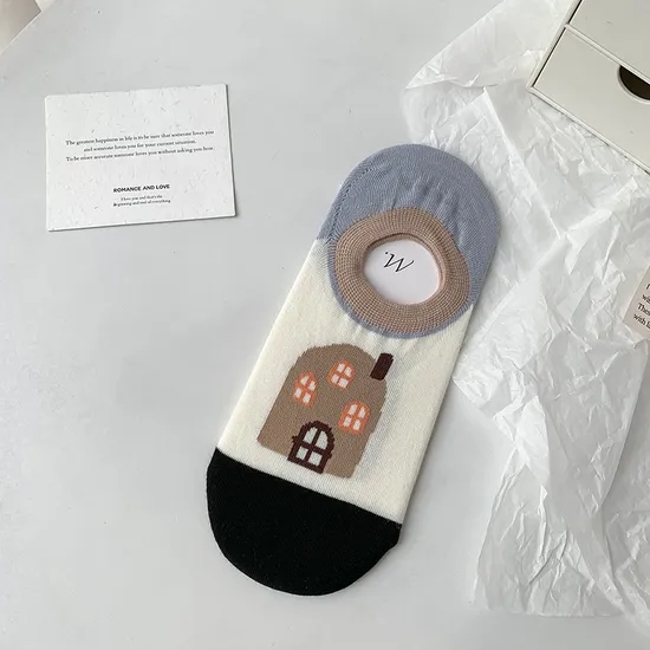 Socks Women Summer New Cool Cotton Black Cat Small Fresh Cartoon Bear Non-Slip Bottom Rubber Boat Socks Invisible Female Socks