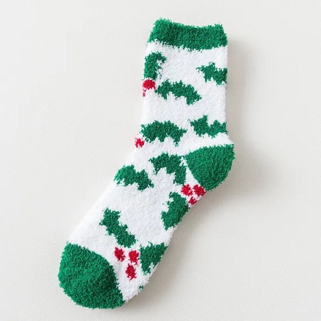 Wholesale Christmas Winter Anti Slip Indoor Holiday Thickened Cozy Soft Custom Warm Gift Floor Polyester Fluffy Fuzzy Socks