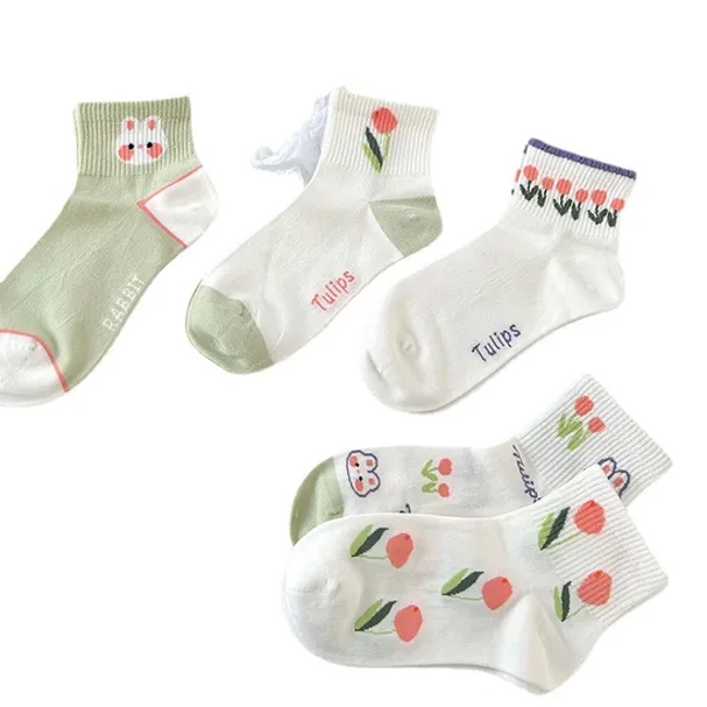 Tulip Women′s Short Socks Cute College Style Socks Boat Socks Thin Breathable Socks