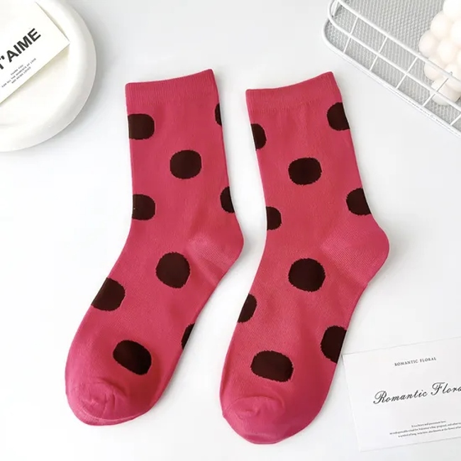 Rainbow Polka DOT MID-Calf Socks Girls Casual Japanese Big Polka DOT Sweat Socks Vintage Modern Girls MID-Calf Socks