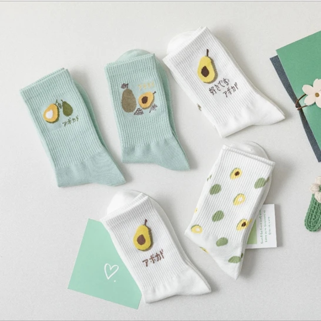 Ladies Cotton Socks Summer Green Fruit MID Calf Cute Socks