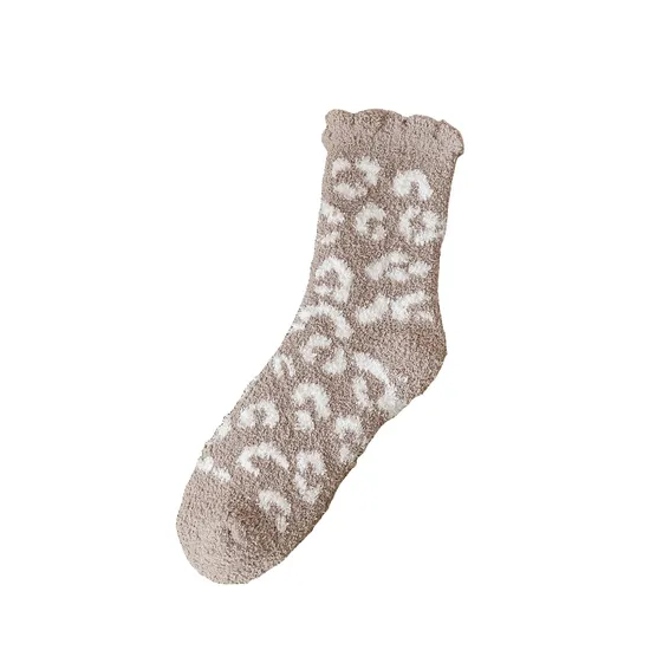Winter Warm Thermal Fuzzy Fluffy Sherpa Cozy Indoor Home Floor Slipper Fashion Leopard Pattern Women Socks