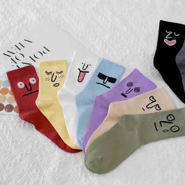 Wholesale Solid Color Casual Knit Tight Print Cotton Cute Funny Emotion Socks