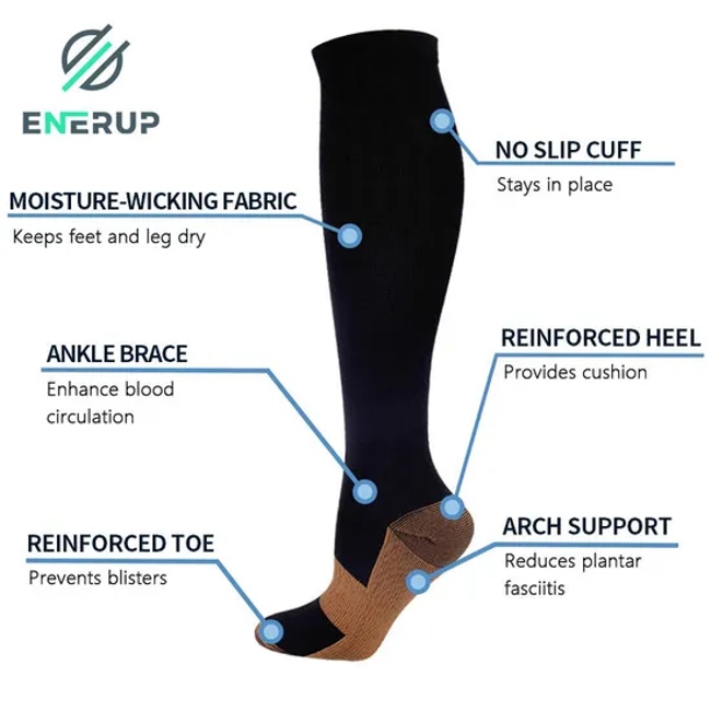 Enerup Copper Nylon Spandex Moisture-Wicking Reinforced Toe Ankle Brace Sport Knee High Compression Socks