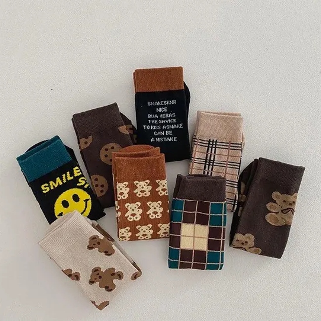 Korean Version Children′s High Tube Cute Cartoon Print Leggings Calf Socks