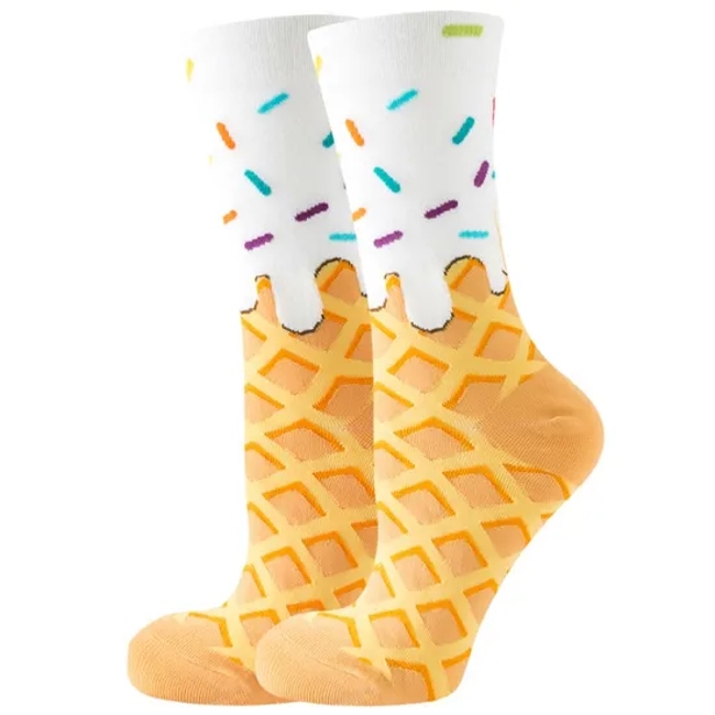 Happy Socks Style Fashion Cotton Soft Women Ladies Ankle Long Socks Ice Cream Foods Casual Party Pattern Novelty Socks