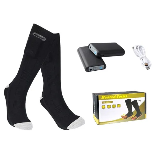 Washable Rechargeable Electric Heating Cycling Socks 3 Modes Elastic Cotton Socks for Winter Outdoor Activities (with Power Bank)