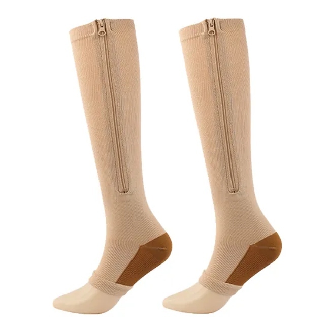 New Style Blue Knee High Socks with Customized Pattern for Lovely Girl and Woman Popular Wholesale Compression Socks