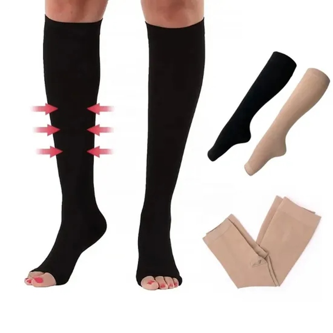 Medical Compression Calf Socks 23 to 32mmhg Open Toe for Varicose Veins Edema Dvt Recovery Circulation Support