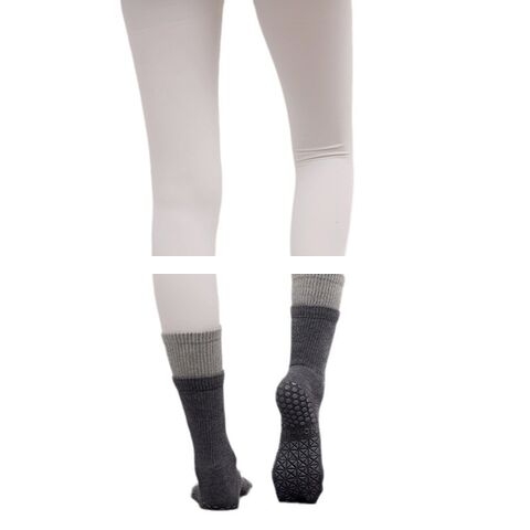 OEM Two Tone Professional Looped Double Threaded Mouth Anti Slip Tall Studio Sock Pilates Crew Socks