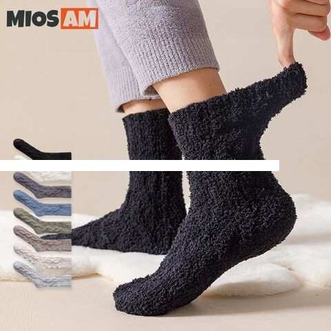 Wholesale high quality men s winter warm coral fleece crew socks customization thickened thermal breathable slipper crew socks