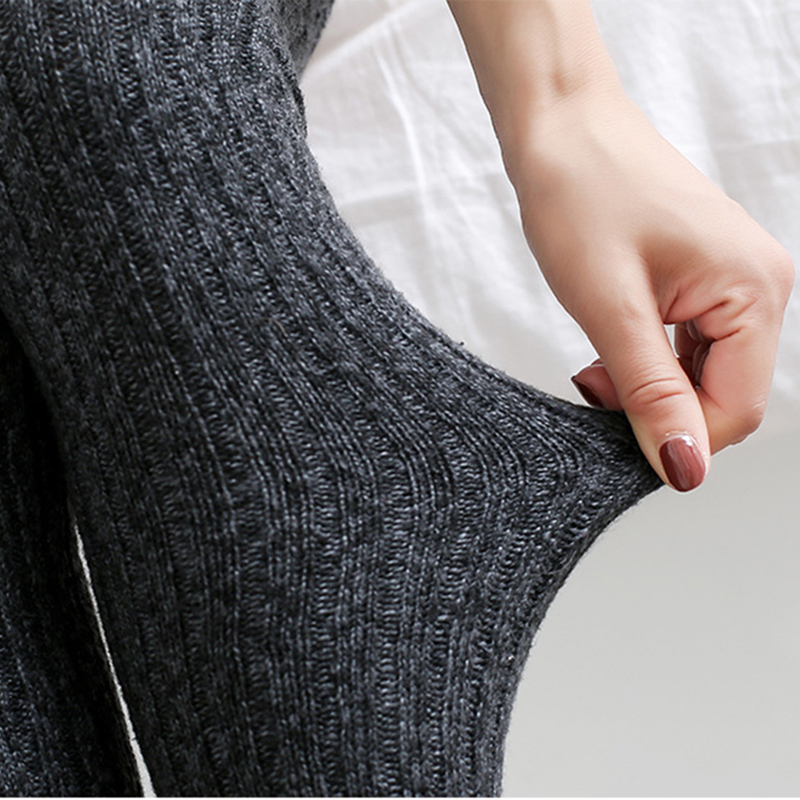 Label Design Women Over Knee High Footless Socks Knitted Stirrup Leg Warmers for Yoga Ballet Dance Training Wear Tight Slim Leg 