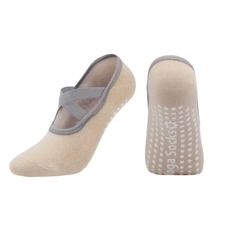 White Label EU-Women Pilates Socks Silicone Anti Slip Yoga Socks Grips & Straps Bandage Cotton Indoor Ballet Dance Sports 