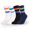 Custom Logo White Athletic Beach Tennis Socks Crew Striped Sport Badminton Socks