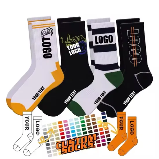 Free Design High Quality Colorful Cartoon Letter Casual Sock Unisex Custom Sports Sock 100% Cotton Crew Socks