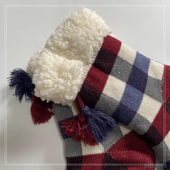 Custom Plaid Knitted Cotton Wool Lining Thick Socks Floor Sock Kids Sock