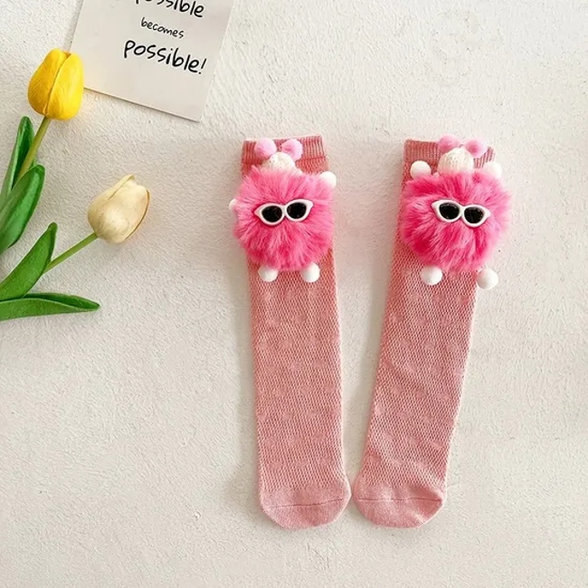 Doll Ins Hipster Baby Children′s MID Tube Socks Cute Hairball Doll Purple BV Green Cotton Runway Calf Socks